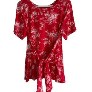 Anthropologie Maeve Red & White Tie-Wrap Blouse